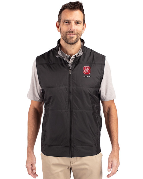 North Carolina State Wolfpack Alumni - Cutter & Buck Stealth Hybrid Quilted Mens Windbreaker Vest Black Front