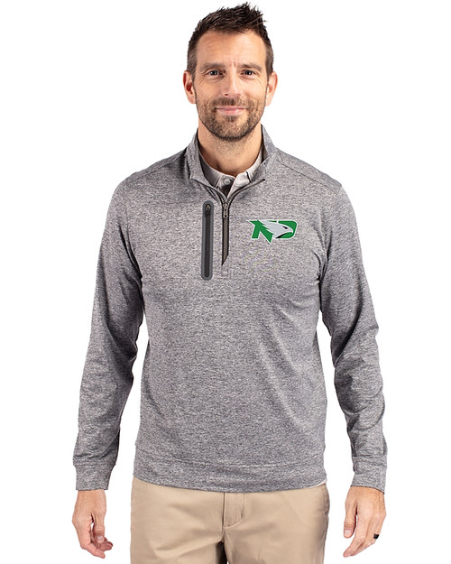 North Dakota Cutter & Buck Stealth Heathered Quarter Zip Mens Pullover Elemental Grey Front
