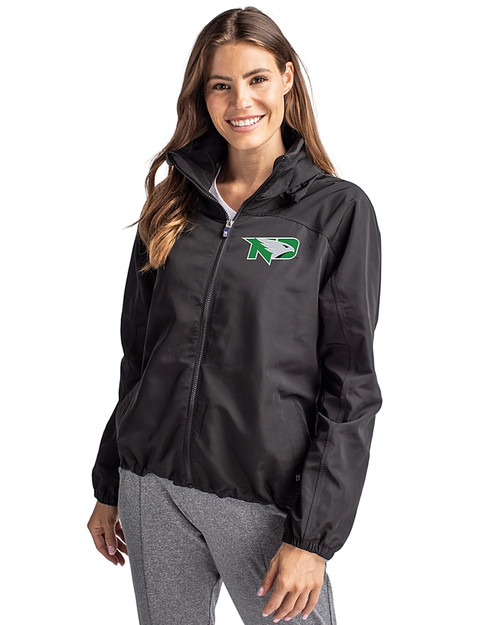 North Dakota Cutter & Buck Charter Eco Recycled Womens Full-Zip Jacket Black Front