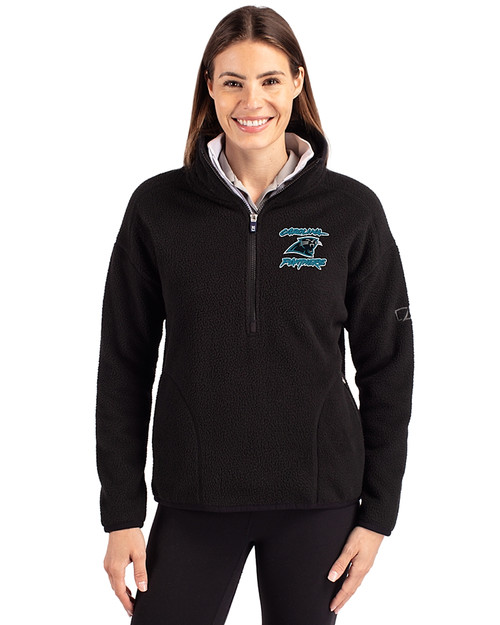 Carolina Panthers Historic Cutter & Buck Cascade Eco Fleece Womens Pullover Jacket Black Front