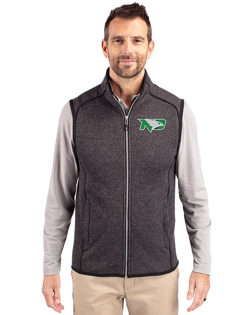 North Dakota Cutter & Buck Mainsail Sweater-Knit Mens Big and Tall Full Zip Vest Charcoal Heather Front