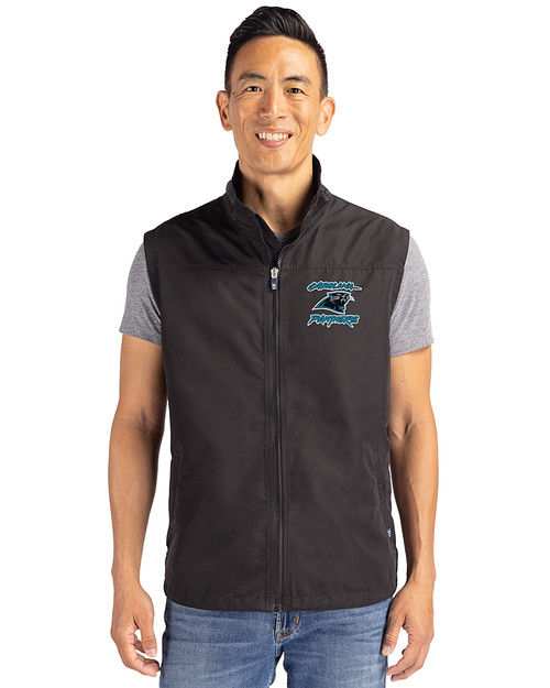 Carolina Panthers Historic Cutter & Buck Charter Eco Full-Zip Mens Big & Tall Vest Black Front