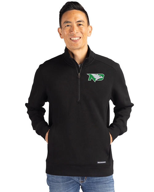 North Dakota Cutter & Buck Roam Epic Versatility Recycled Quarter Zip Mens Pullover Black Front
