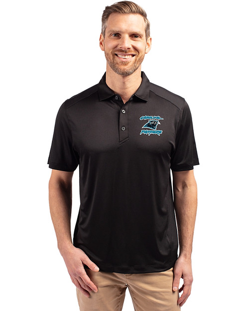 Carolina Panthers Historic Cutter & Buck Forge Recycled Four-Way Stretch Mens Polo Black Front