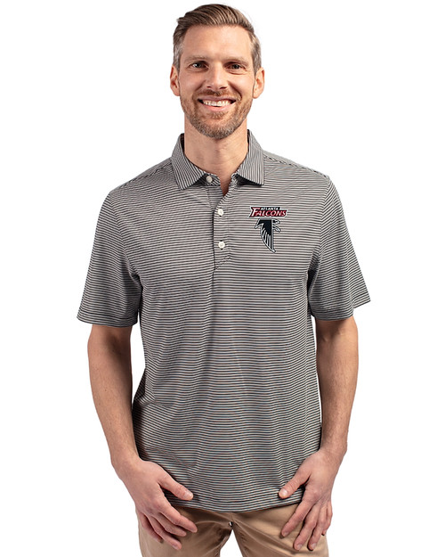 Atlanta Falcons Historic - Cutter & Buck Forge Eco Double Stripe Stretch Recycled Mens Polo Black/White Front