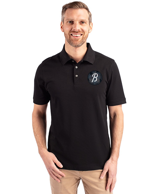 Baltimore Orioles City Connect Cutter & Buck Advantage Eco Tri-Blend Pique Mens Big and Tall Polo Black Front