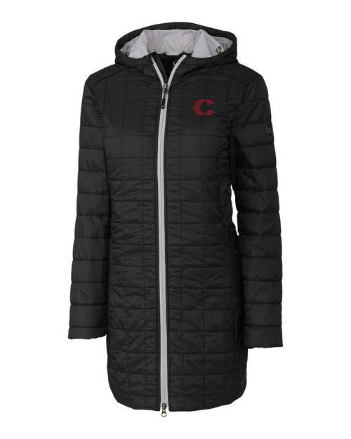 Cincinnati Reds City Connect Cutter & Buck Rainier PrimaLoft®  Womens Eco Insulated Hooded Long Coat BL_MANN_HG 1