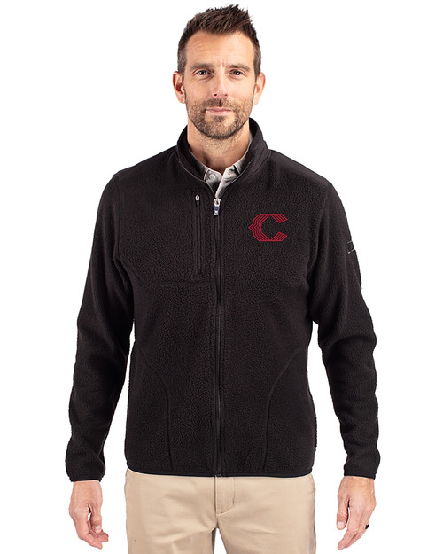 Cincinnati Reds City Connect Cutter & Buck Cascade Eco Fleece Mens Full Zip Jacket Black Front