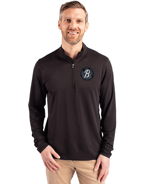 Baltimore Orioles City Connect Cutter & Buck Virtue Eco Pique Recycled Quarter Zip Mens Pullover Black Front