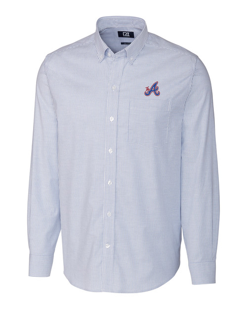 Atlanta Braves City Connect Cutter & Buck Stretch Oxford Stripe Mens Big and Tall Long Sleeve Dress Shirt FB_MANN_HG 1