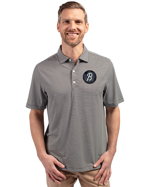 Baltimore Orioles City Connect Cutter & Buck Forge Eco Double Stripe Stretch Recycled Mens Big &Tall Polo Black/White Front