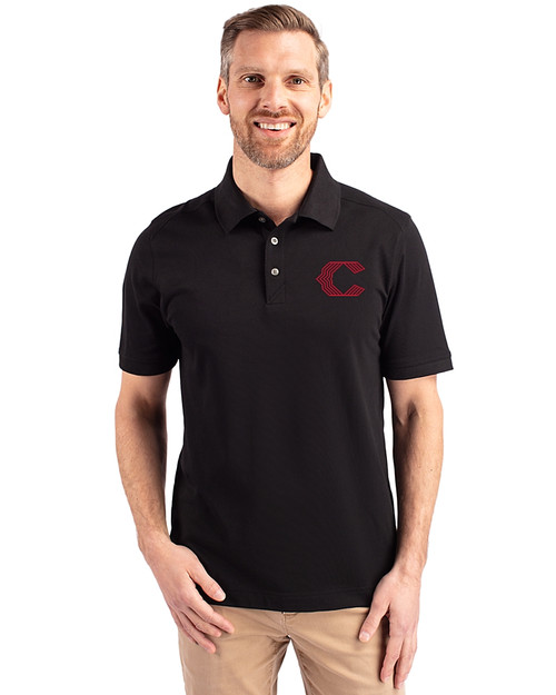 Cincinnati Reds City Connect Cutter & Buck Advantage Eco Tri-Blend Pique Mens Polo Black Front