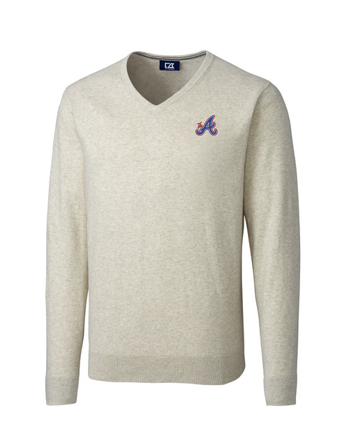 Atlanta Braves City Connect Cutter & Buck Lakemont Tri-Blend Mens Big and Tall V-Neck Pullover Sweater OMH_MANN_HG 1