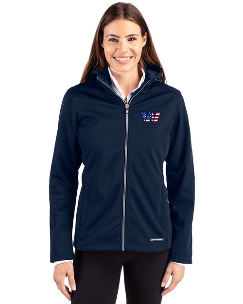 Washington Commanders Americana Cutter & Buck Evoke Softshell Recycled Full Zip Womens Jacket NVBU_PRO_HG 