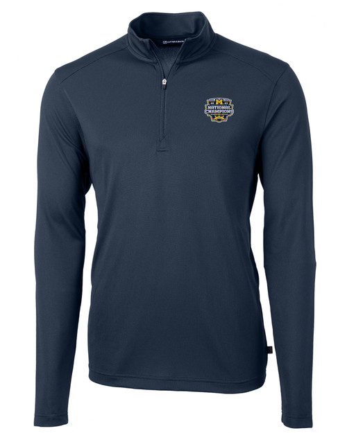 Michigan Wolverines 2023 College Football National Champions Cutter & Buck Virtue Eco Pique Recycled Quarter Zip Mens Big & Tall Pullover NVBU_MANN_HG 1