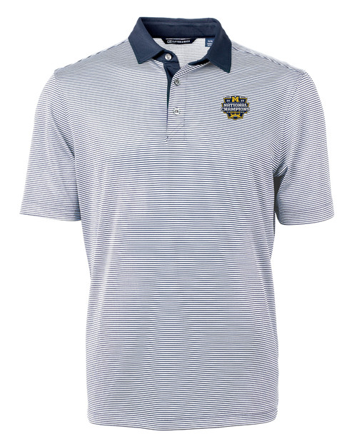 Michigan Wolverines 2023 College Football National Champions Cutter & Buck Virtue Eco Pique Micro Stripe Recycled Mens Polo NVBW_MANN_HG 1