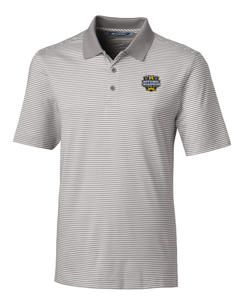 Michigan Wolverines 2023 College Football National Champions Cutter & Buck Forge Tonal Stripe Stretch Mens Polo POL_MANN_HG 1