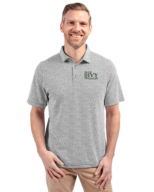 The Ivy League Cutter & Buck Virtue Eco Pique Botanical Print Recycled Mens Polo Black Front