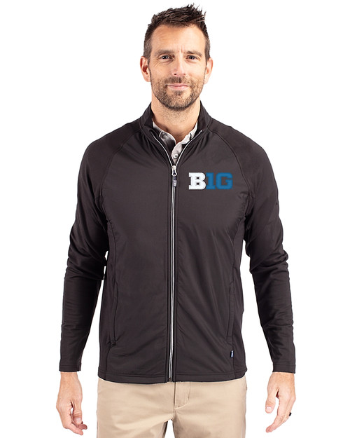 BIG 10 Conference Cutter & Buck Adapt Eco Knit Hybrid Recycled Mens Full Zip Jacket Black Front