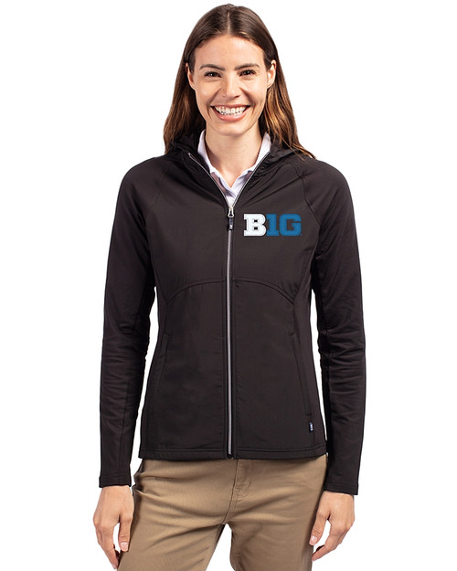 BIG 10 Conference Cutter & Buck Adapt Eco Knit Hybrid Recycled Womens Full Zip Jacket Black Front