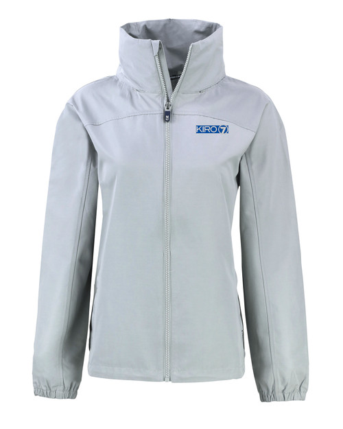 KIRO 7 Cutter & Buck Charter Recycled Packable Womens Full Zip Jacket Polished Medium Gray Mannequin