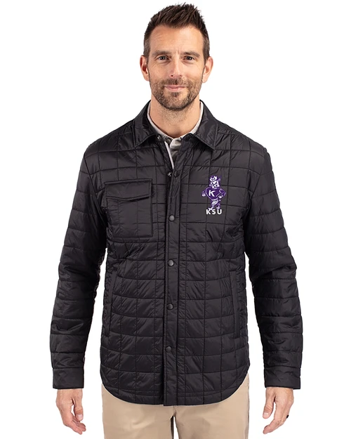 Kansas State Wildcats Wabash Vintage Cutter & Buck Rainier PrimaLoft® Mens Big and Tall Eco Insulated Quilted Shirt Jacket Black Front