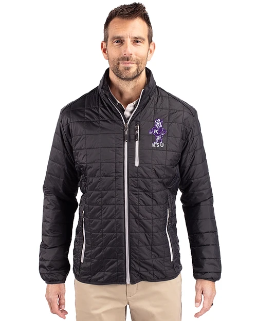 Kansas State Wildcats Wabash Vintage Cutter & Buck Rainier PrimaLoft® Mens Eco Insulated Full Zip Puffer Jacket Black Front