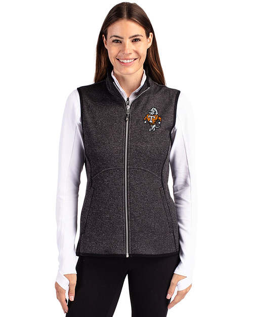 Tennessee Volunteers College Vault - Cutter & Buck Mainsail Sweater Knit Womens Full Zip Vest Charcoal Heather Front