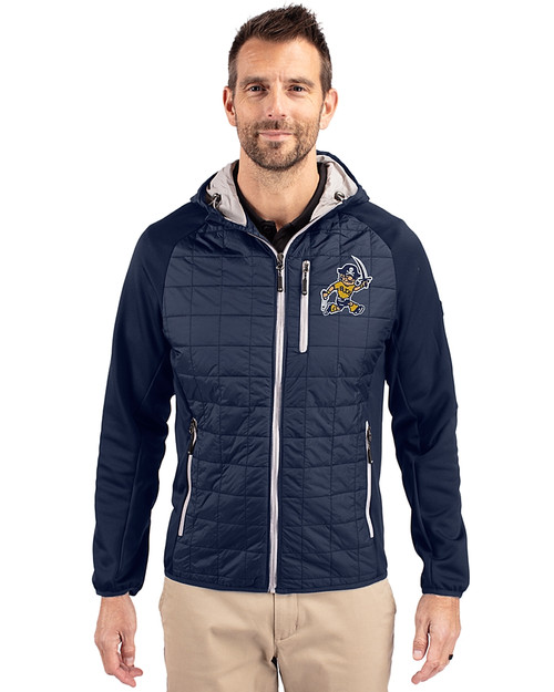 ETSU Buccaneers College Vault Cutter & Buck Rainier Primaloft Mens Eco Full Zip Hybrid Jacket Dark Navy Front