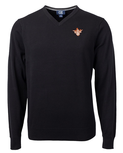 Texas Longhorns College Vault Cutter & Buck Lakemont Tri-Blend Mens V-Neck Pullover Sweater Black Mannequin