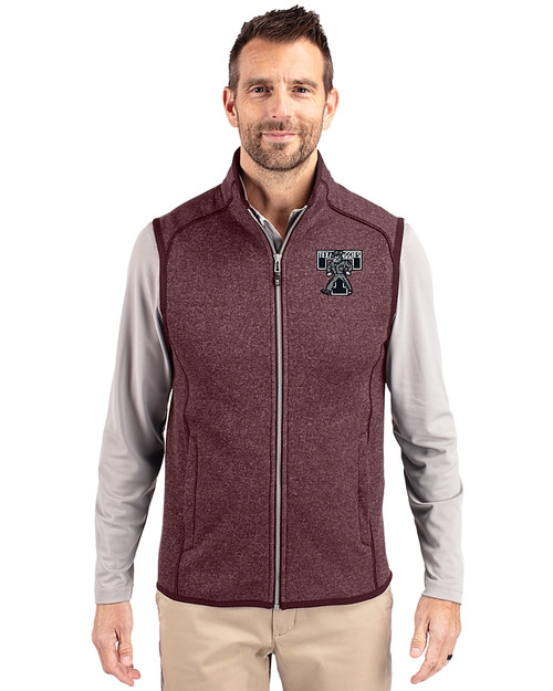 Texas A&M Aggies College Vault Cutter & Buck Mainsail Sweater-Knit Mens Full Zip Vest Bordeaux Heather Front