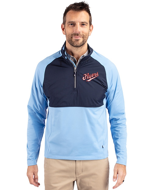 Dayton Flyers College Vault Cutter & Buck Adapt Eco Knit Hybrid Recycled Mens Quarter Zip Atlas/Navy Blue Front