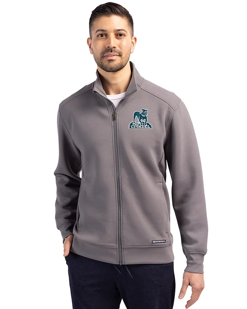 Citadel Bulldogs Vintage Cutter & Buck Roam Epic Versatility Recycled Full Zip Mens Jacket Elemental Grey Front