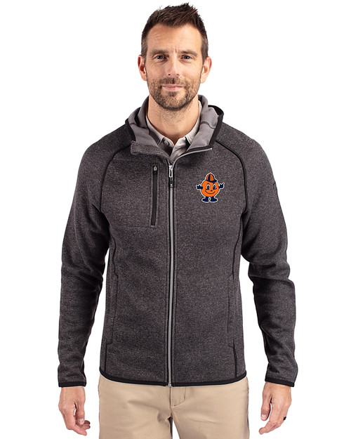 Syracuse Orange College Vault Cutter & Buck Mainsail Full Zip Hooded Mens Jacket Charcoal Heather Front