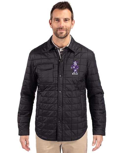 Kansas State Wildcats Wabash Vintage Cutter & Buck Rainier PrimaLoft® Mens Eco Insulated Quilted Shirt Jacket Black Front