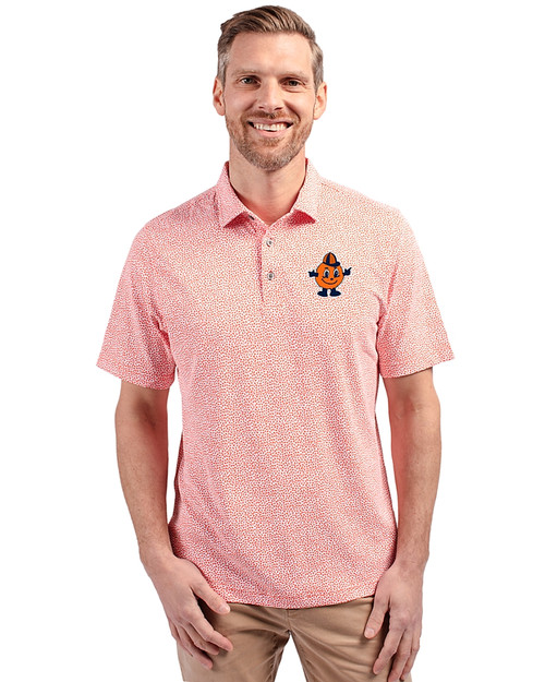 Syracuse Orange College Vault Cutter & Buck Virtue Eco Pique Botanical Print Recycled Mens Polo College Orange Front