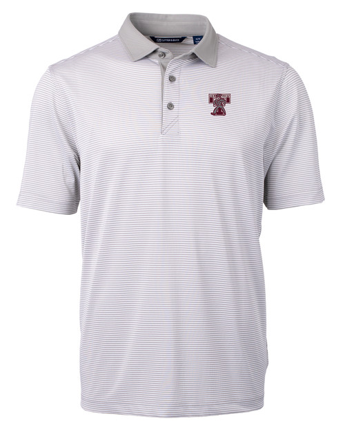 Texas A and M Aggies College Vault Cutter & Buck Virtue Eco Pique Micro Stripe Recycled Mens Polo POLWH_MANN_HG 1