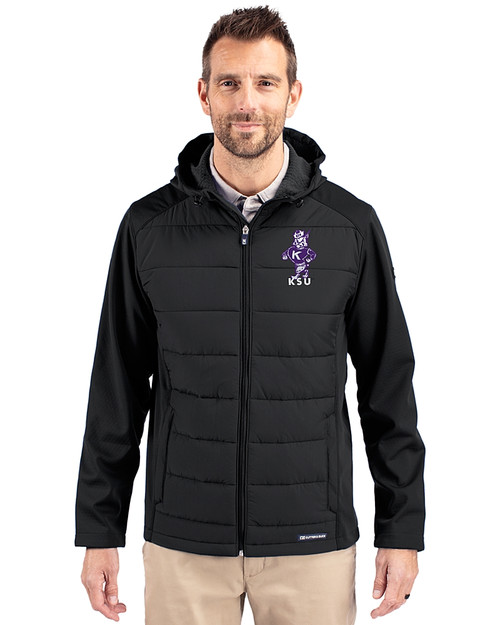 Kansas State Wildcats Wabash Vintage Cutter & Buck Evoke Hybrid Eco Softshell Recycled Full Zip Mens Big & Tall Hooded Jacket Black Front
