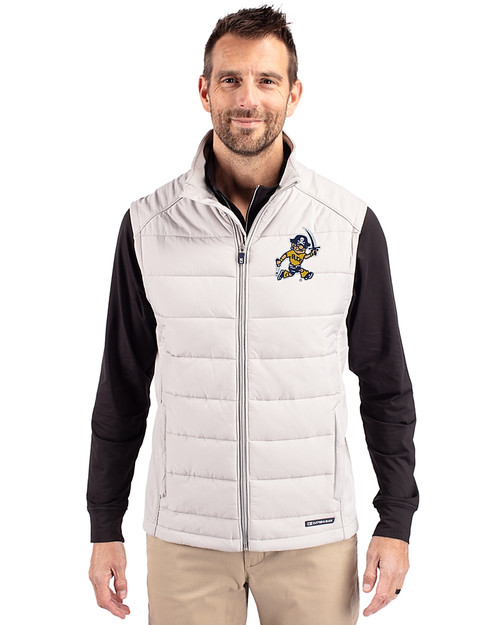 ETSU Buccaneers College Vault Cutter & Buck Evoke Recycled Honeycomb Fleece Mens Hybrid Full Zip Vest CONCRETE Front