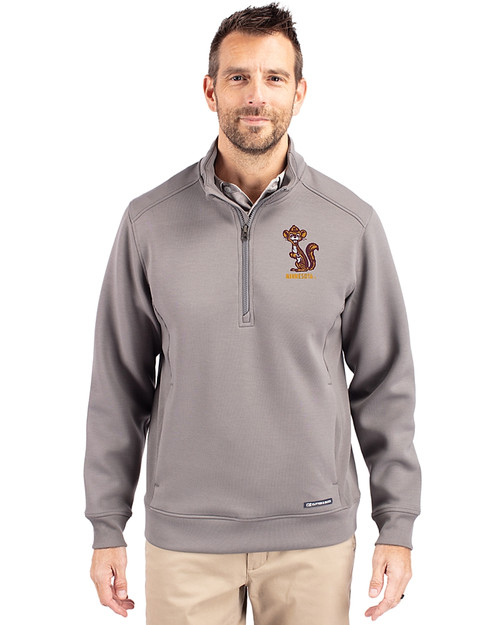 Minnesota Golden Gophers College Vault Cutter & Buck Roam Epic Versatility Recycled Quarter Zip Mens Pullover Elemental Grey Front