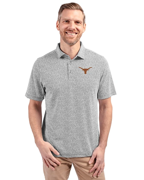Texas Longhorns Cutter & Buck Virtue Eco Pique Botanical Print Recycled Mens Polo Black Front