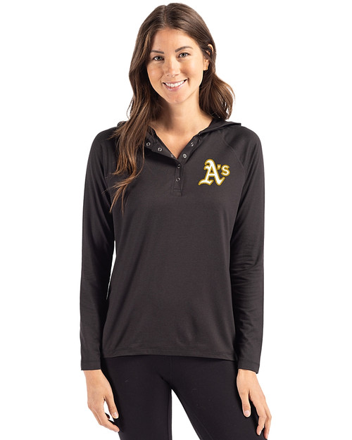 Athletics Cutter & Buck Coastline Epic Comfort Recycled Womens Hooded Shirt Black Front