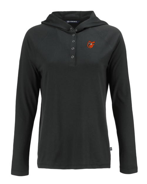 Baltimore Orioles Cooperstown Cutter & Buck Coastline Epic Comfort Eco Recycled Womens Hooded Shirt BL_MANN_HG 1