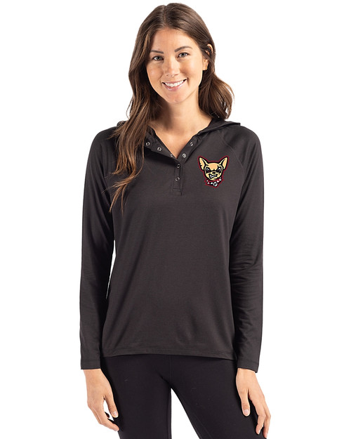 El Paso Chihuahuas Cutter & Buck Coastline Epic Comfort Recycled Womens Hooded Shirt Black Front