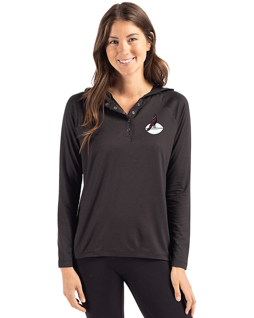 Arizona Cardinals Historic Cutter & Buck Coastline Recycled Double Peached Womens Hooded Pullover Black Front
