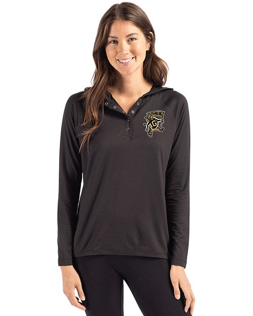 Grambling Tigers College Vault Cutter & Buck Coastline Epic Comfort Recycled Womens Hooded Shirt Black Front