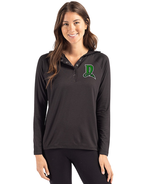 Dayton Dragons Cutter & Buck Coastline Epic Comfort Recycled Womens Hooded Shirt Black Front
