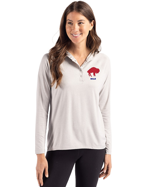 Buffalo Bills Historic Cutter & Buck Coastline Recycled Double Peached Womens Hooded Pullover CONCRETE Front