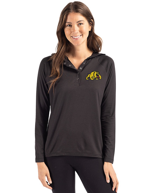 Bowie State Bulldogs Cutter & Buck Coastline Epic Comfort Recycled Womens Hooded Shirt Black Front