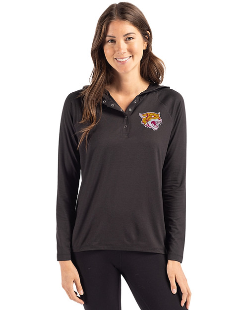 Bethune-Cookman Wildcats Cutter & Buck Coastline Epic Comfort Recycled Womens Hooded Shirt Black Front